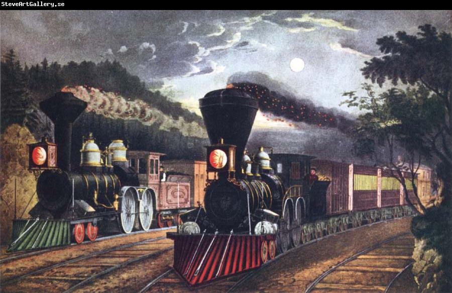 Fanny Palmer The Lightning Express Trains Leaving the junction
